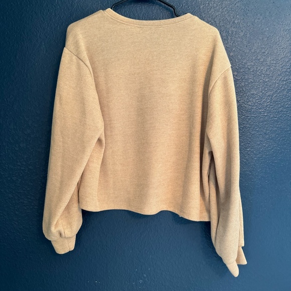 Hyfve Tan Sweater with Notched Front and Lantern sleeve - Picture 2 of 7